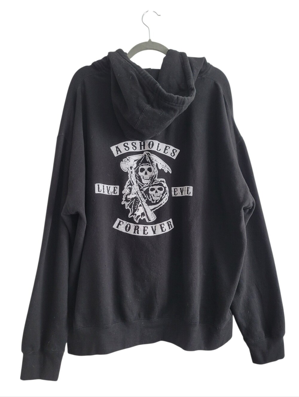 Assholes*s Live Forever XXL Skull & Scythe Black Zip Up Hoodie Jacket Goth Emo